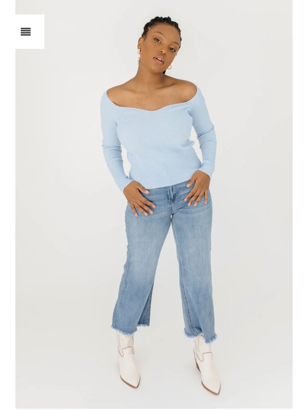 SHOP ZOCO 🩵🩵 Light Blue Ribbed sweetheart Long Sleeve Crop Top NWT